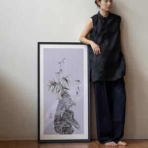 《石竹清韵》园林太湖石装饰画玄关民宿茶室书房雅致名家同款挂画