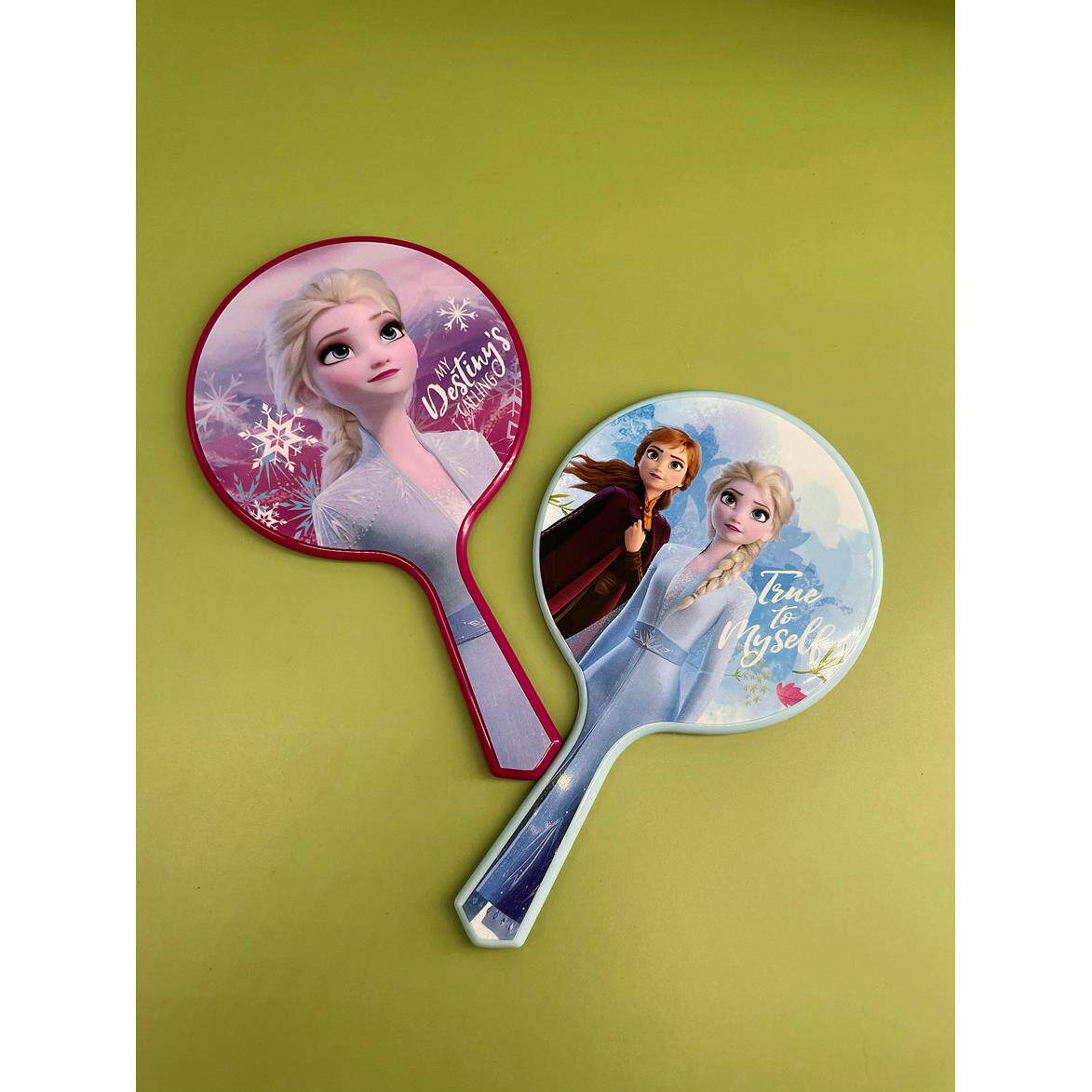 韩国爱莎冰雪公主圆形精致化妆镜迷你随身便携式手柄少女儿童镜子