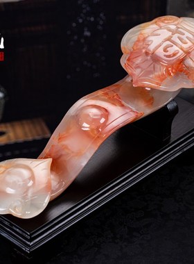 石诚记天然红花玉摆件中式客厅摆设装饰高档礼品