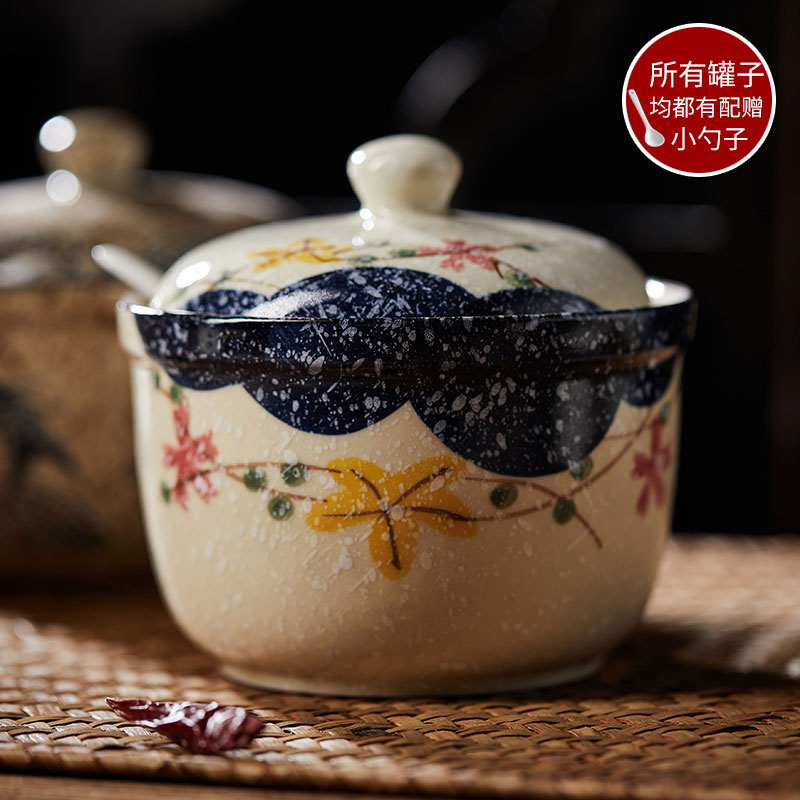 家用陶瓷油泼辣子罐子猪油罐盐罐带盖耐高温装熟油罐辣椒红油容器