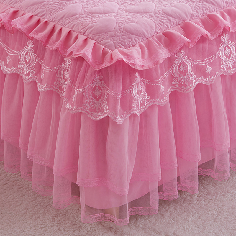 夹棉床裙单件加厚床罩床盖韩版公主床套防滑床罩床裙.