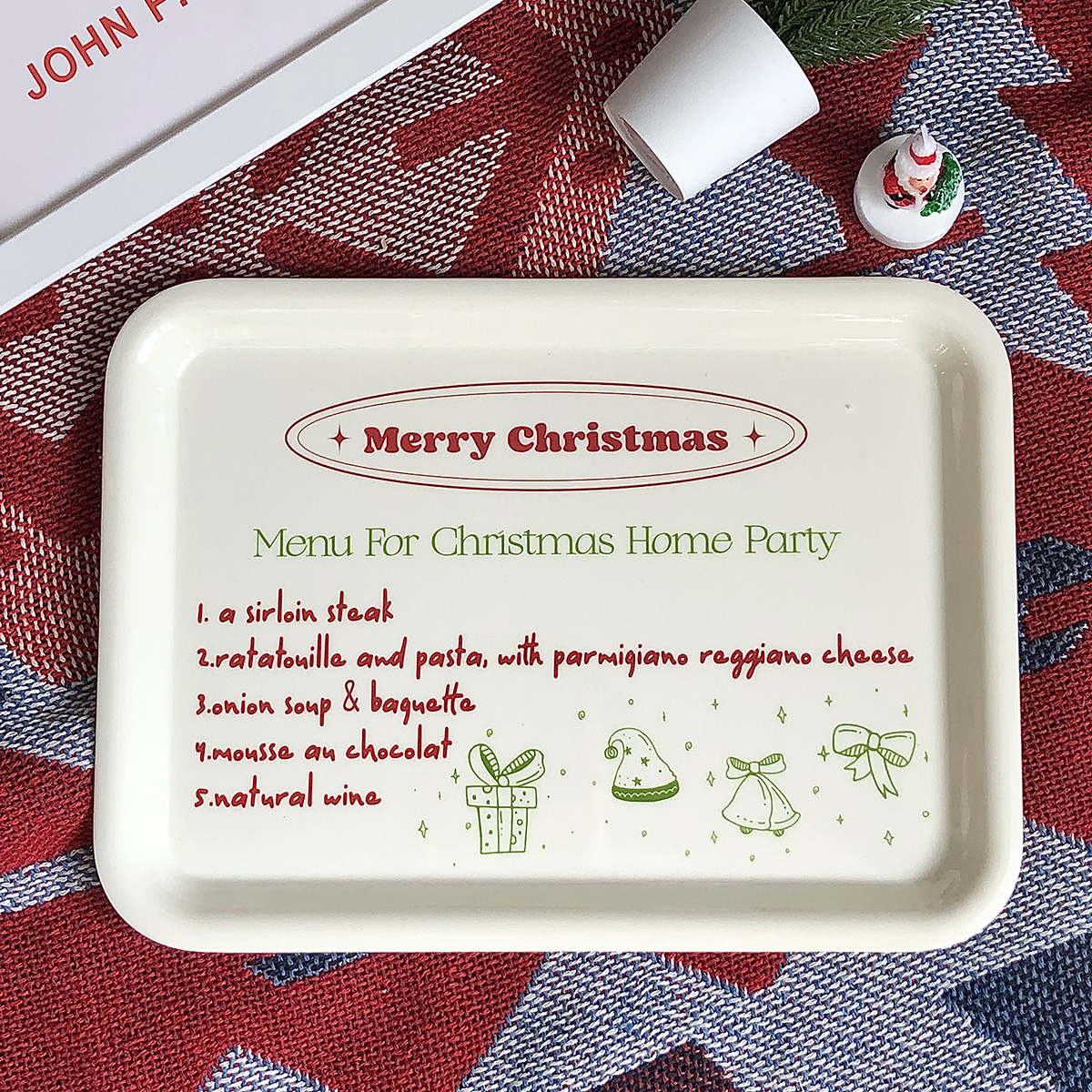 Eness s 圣诞节装饰托盘收纳盘置物盘奶油色韩式收纳装饰盘