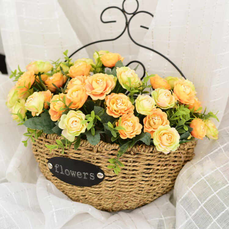 田园草编壁挂花篮墙面盆栽绿萝花盆餐厅卧室墙上装饰挂件墙壁花器