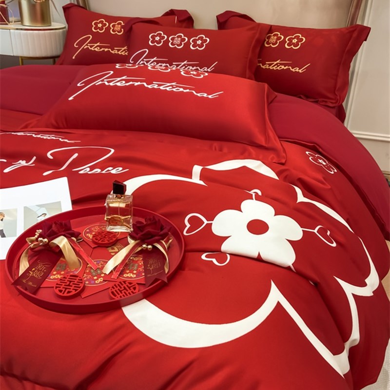高档礼盒装结婚四件套红色婚庆喜被床单被套高级感新婚嫁床上用品