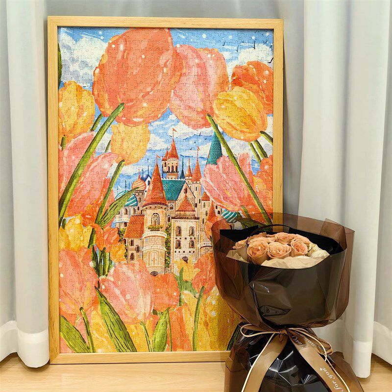 拼图框1000片50x75框架50x70装裱500片挂墙简约实木框可定制