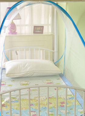 学生宿舍免安装大开门蒙古包蚊帐1米单人0.9m上下牀蓝色(单门无