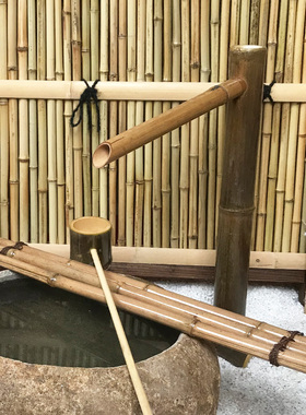 日式庭院竹流水摆件 竹子装饰造鱼缸石槽石钵循环水 竹子流水器