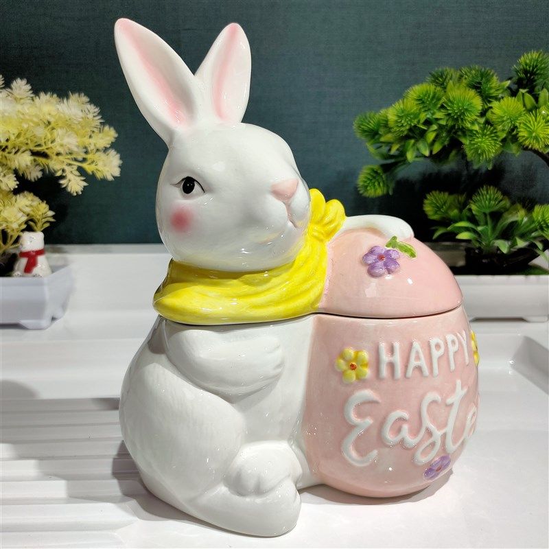 创意陶瓷摆件可爱兔子收纳罐茶几糖果罐子零食罐桌面收纳罐,家居饰品,储物罐,淘宝优惠券,粉丝福利购,淘宝优惠卷