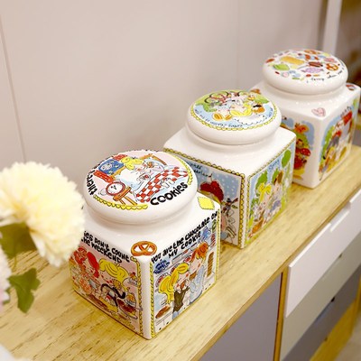 bon太太陶瓷餐具彩绘密封储物罐糖罐大罐子存储带盖子
