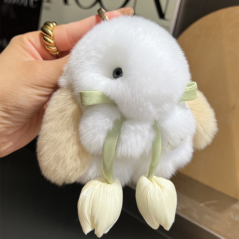 可爱真獭兔毛小兔子钥匙扣挂件迷你毛绒公仔装死兔书包挂饰礼物