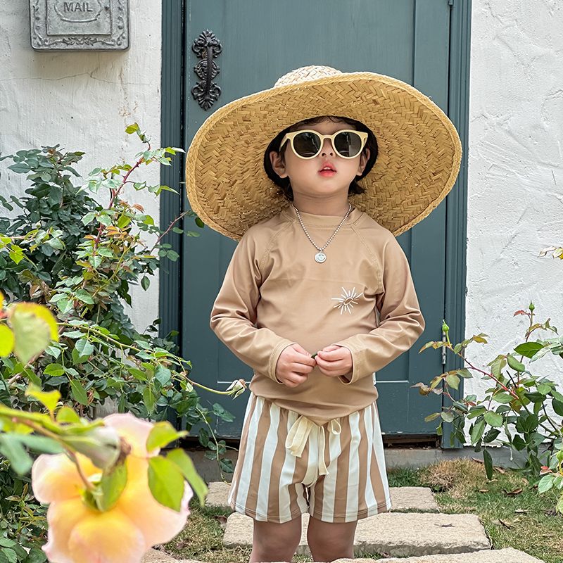 男童泳衣夏季2023年新款潮童韩版长袖防晒分体泳装宝宝沙滩三件套