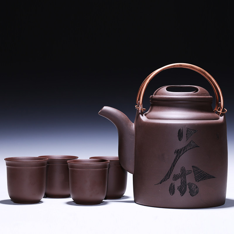 T包邮宜兴紫砂壶大号洋筒铜手提梁大茶壶大容量茶具家用大凉茶壶