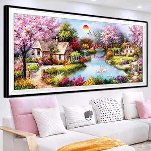 纯手工十字绣成品花园小屋梦幻家园欧式客厅挂画绣好的带框已装裱