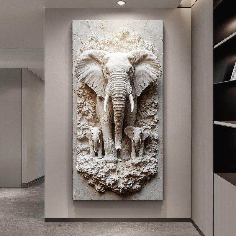 现代轻奢玄关装饰画立体浮雕肌理大象挂画2026新款高端入户门壁画