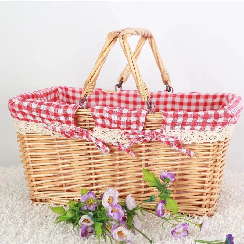 藤编野餐篮子ns收纳筐编织提篮水果篮鸡蛋篮花篮折叠采摘篮,收纳整理,其他收纳篮,淘宝优惠券,粉丝福利购,淘宝优惠卷