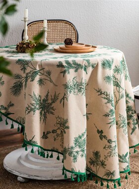 绿色小清新ns风圆形餐桌布植物花卉小圆桌盖布家用茶几布台布
