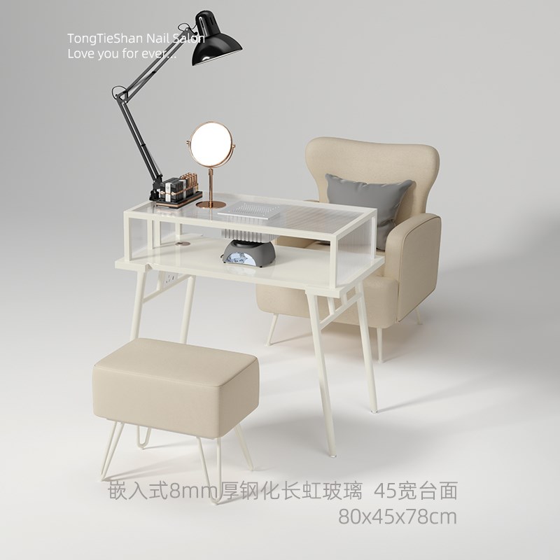 童铁山5宽桌玻璃大台面修甲台店专用桌椅套装