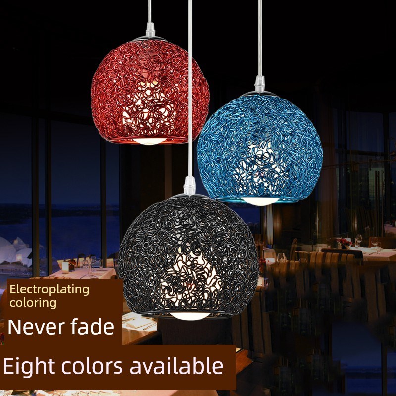 创意餐厅设计吊灯现简约吧台饭厅餐饮过道走廊餐桌铝线球形灯具