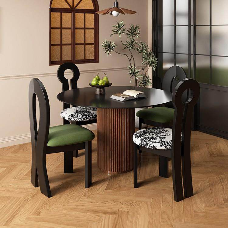 实木餐桌椅家用中古风餐椅设计师款藤编椅混搭贝壳椅人鱼椅化妆椅