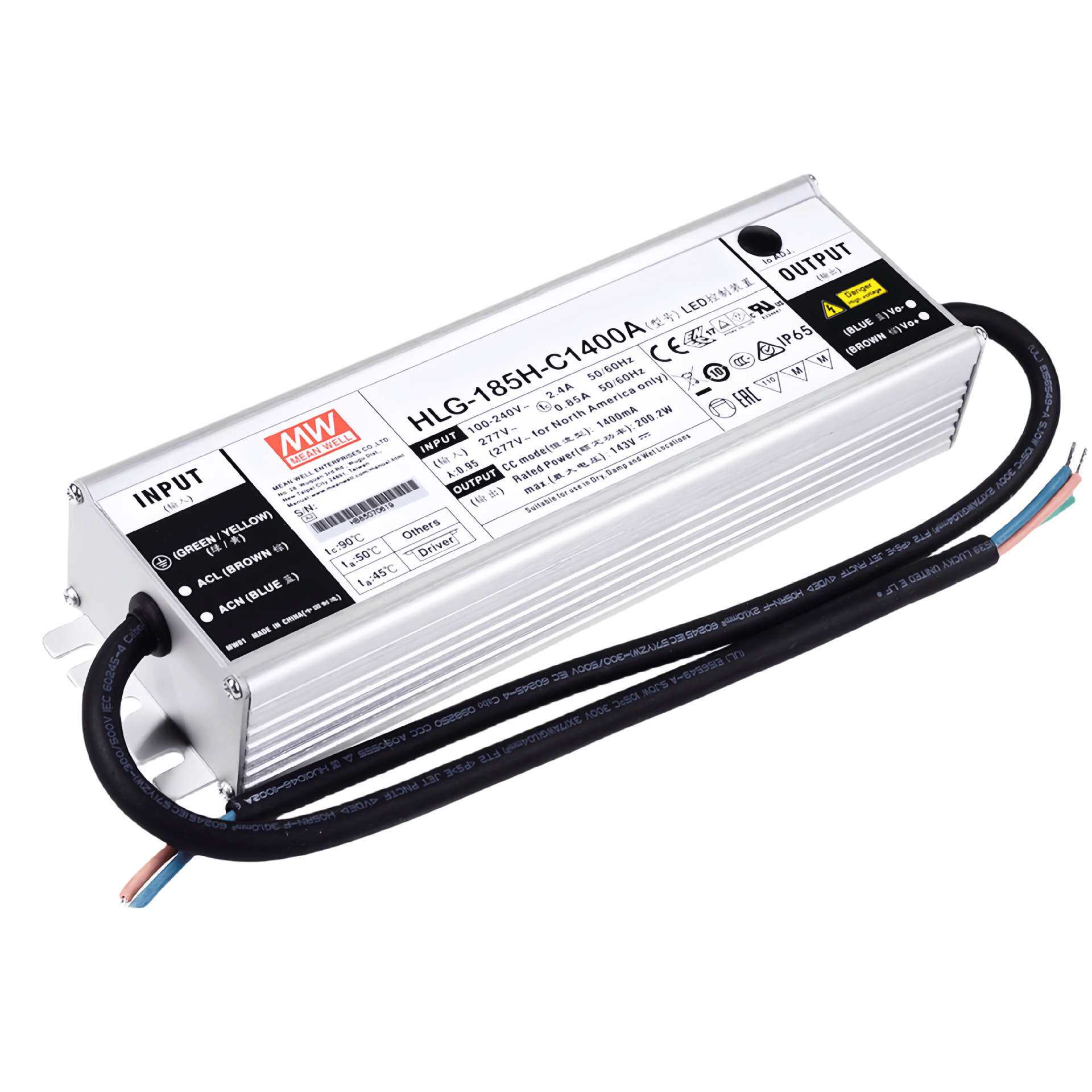 明纬电源 HLG-185H-C1400B  150W 恒流型LED电源