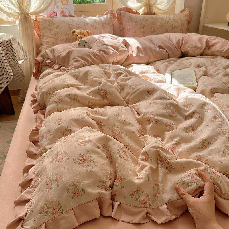 针织双层纱床上四件套床上用品学生宿舍床单被套三件套可水洗被套