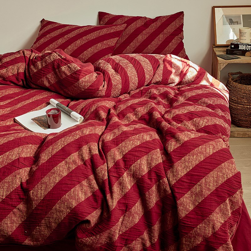 新款高级感婚庆全棉四件套红色床单婚嫁喜被新婚被套1.2m床笠床品