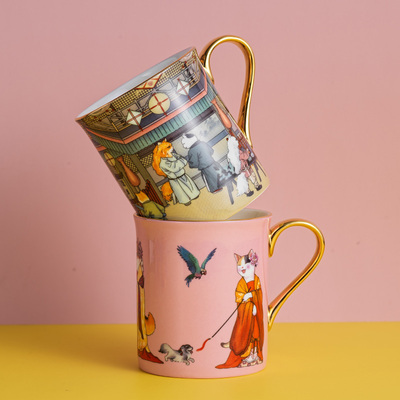 观复博物馆古画都市系列创意猫马克杯骨瓷咖啡杯陶瓷情侣杯子可爱