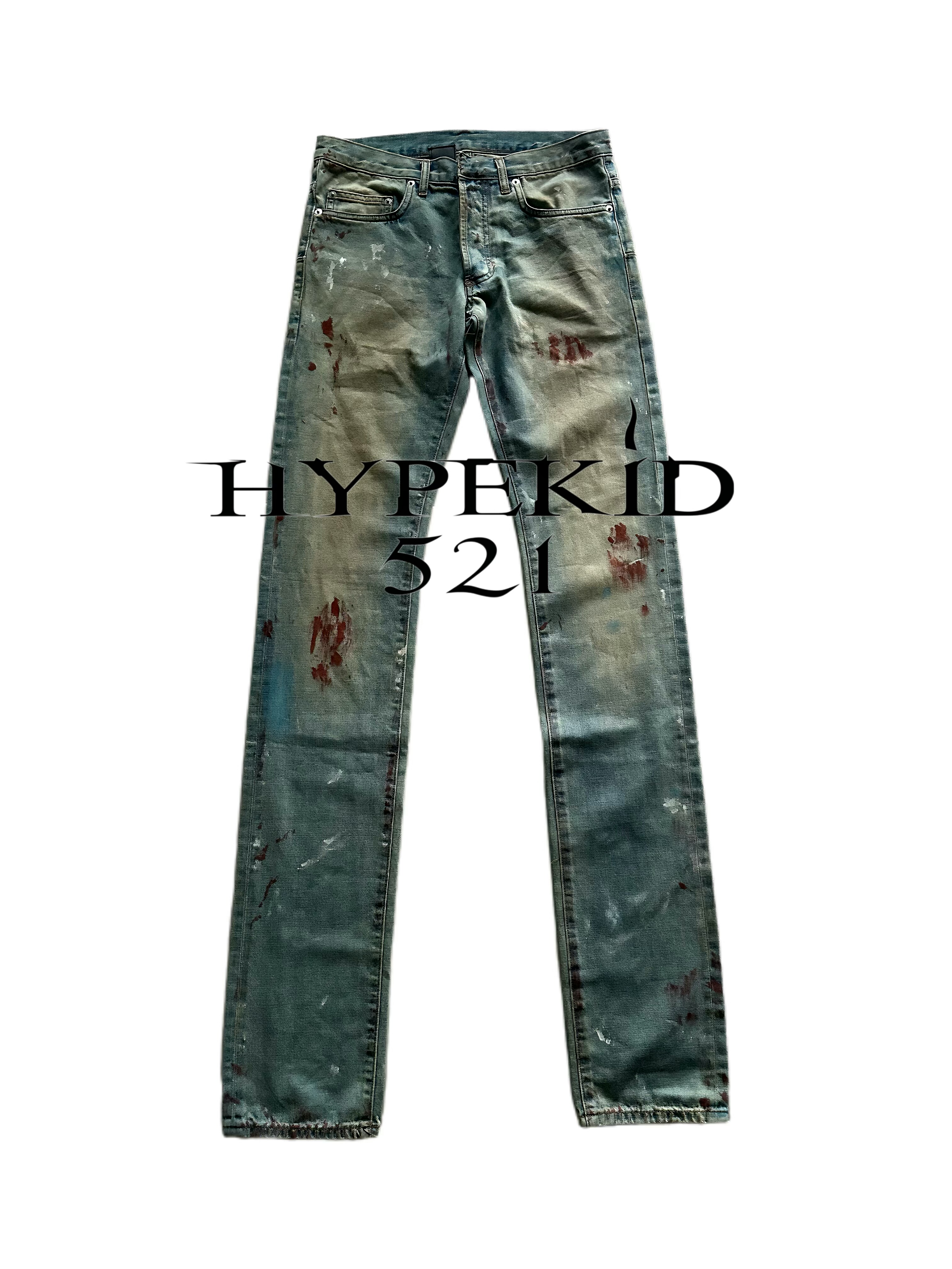 thumbnail for [In Stock] Independent DH Style Homme Hand-Drawn American Trendy Bloodstain Graffiti Washed Archive Jeans