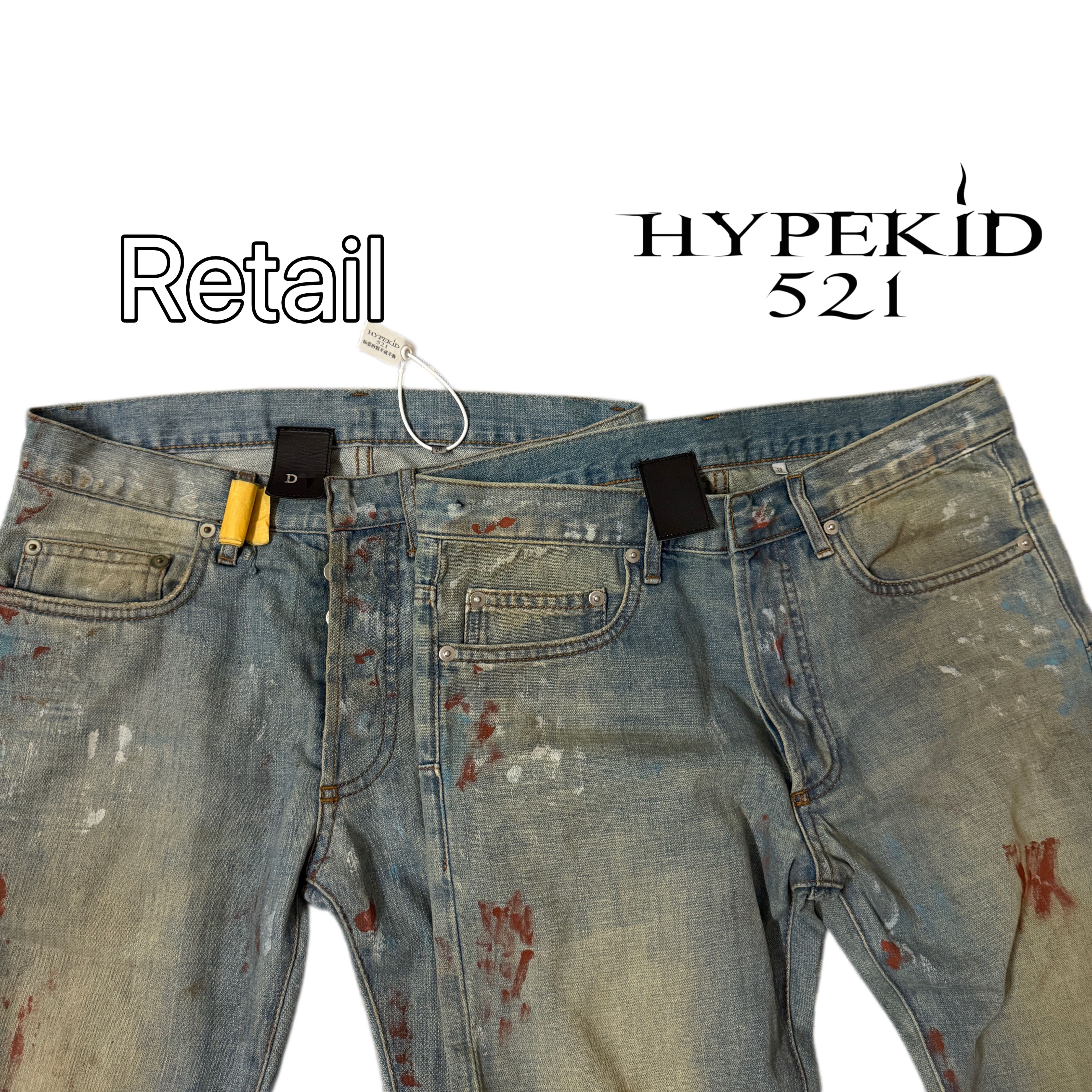 thumbnail for [In Stock] Independent DH Style Homme Hand-Drawn American Trendy Bloodstain Graffiti Washed Archive Jeans