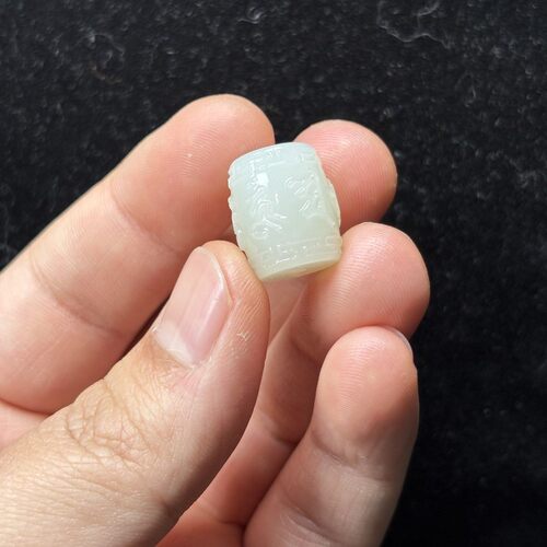 新疆和田玉白玉六字真言桶珠路路通转运珠dly玉石手串佛珠配饰