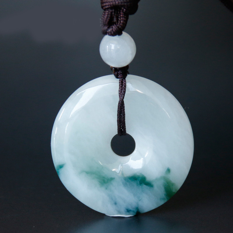 翡翠平安扣吊坠冰种翡翠飘花玉吊坠A货男女款毛衣链车挂配件挂件