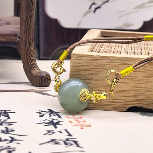 和田玉转运珠吊坠 转珠福来 岁岁安泰 直径15mm厚度10mm 国检证书