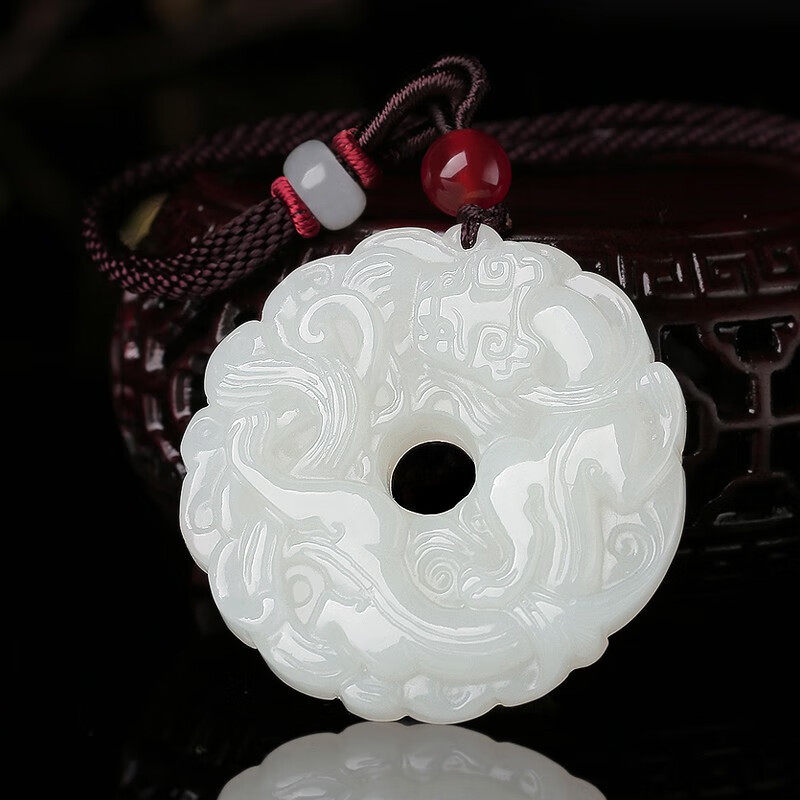 迎淇轩貔貅平安扣吊坠和田玉白玉挂坠情侣男女玉石项链