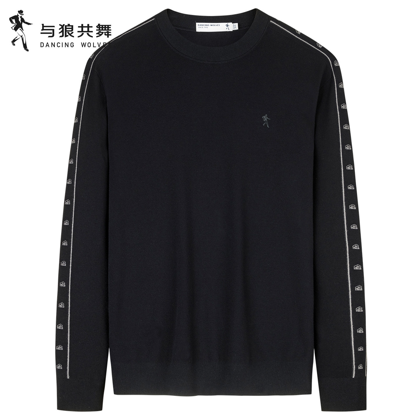 [绢丝绒面料]与狼共舞圆领套头毛衣男2025秋冬新款柔软长袖针织衫