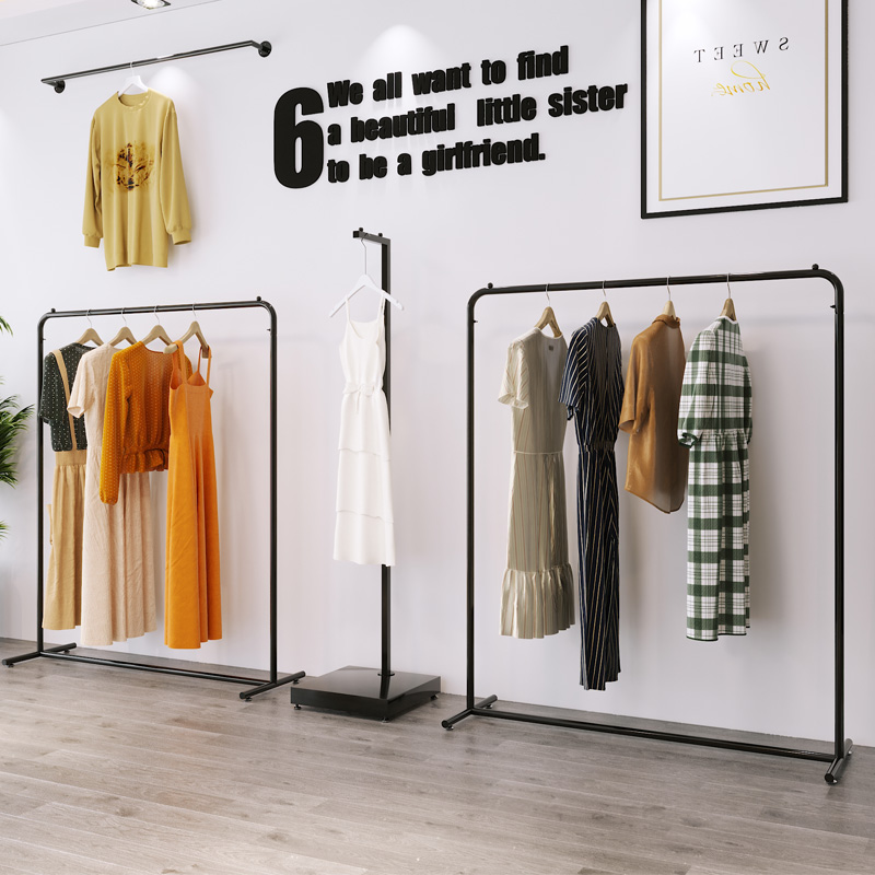 落地式女挂衣服装店衣架展示架 复古铁艺服装架子货架侧挂架