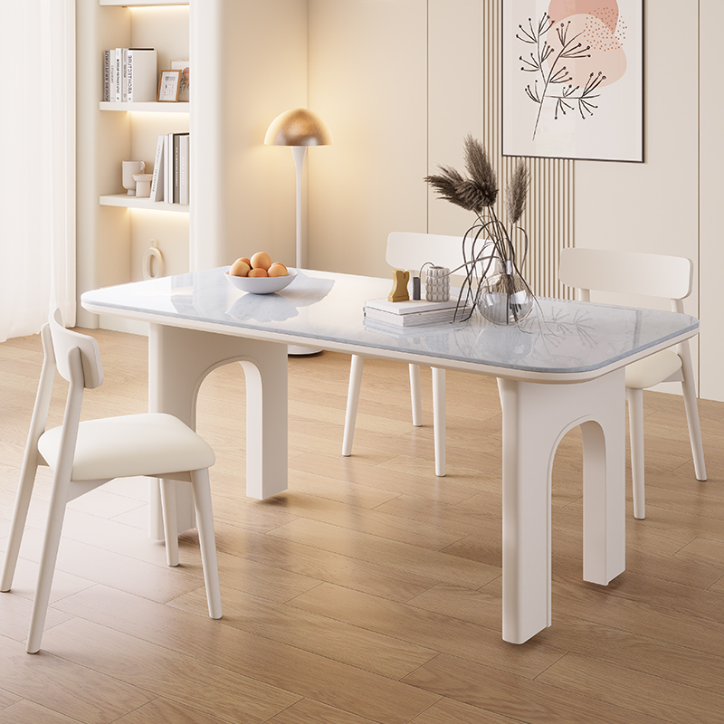 培嘉家居科技石奶油风白色网红微晶石实木餐桌椅组合大理石吃饭桌