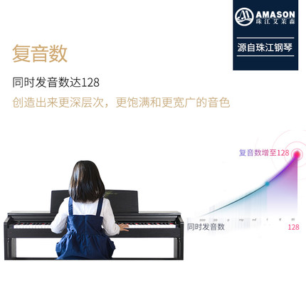 珠江艾茉森vp119S电钢琴88键重锤家用初学者电子数码钢琴