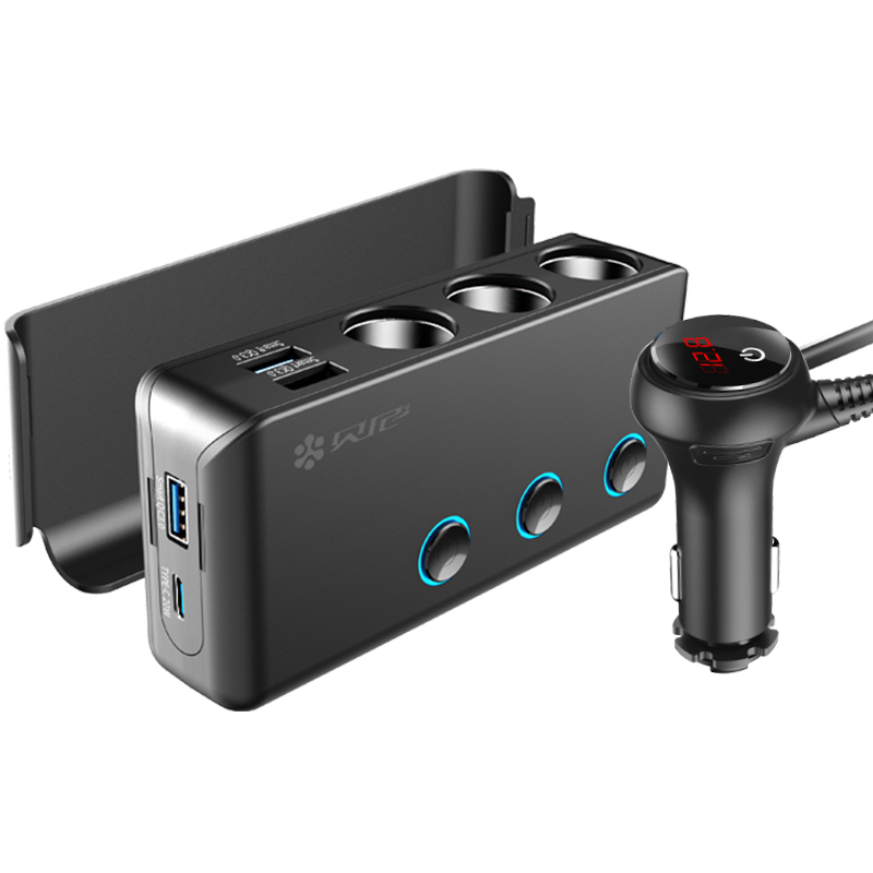 车载充电器一拖三车载q点烟器扩展口转换插头车充快充车载汽车母