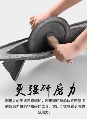 中药碾子药碾槽家用药船铸铁粉碎机手工研磨器老式打磨大容量迷你