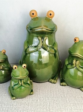 石湾公仔陶瓷摆件祈福青蛙佛系可爱荷叶禅意茶几求子车载创意