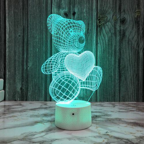 爱心熊3d小夜灯女生插电遥控台灯七彩变色卧室床头灯创意生日礼品