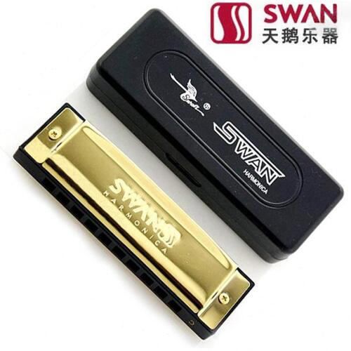天鹅SW1020H-4 十孔布鲁斯口琴 10孔C调 激光仿金 送琴盒