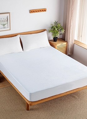 美居物毛巾布防水床笠酒店民宿床垫保护套宾馆白色床罩单件床单