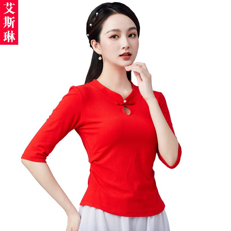 广场舞服装2024夏季新款上衣新款练功服民族风古典舞大妈形体服女