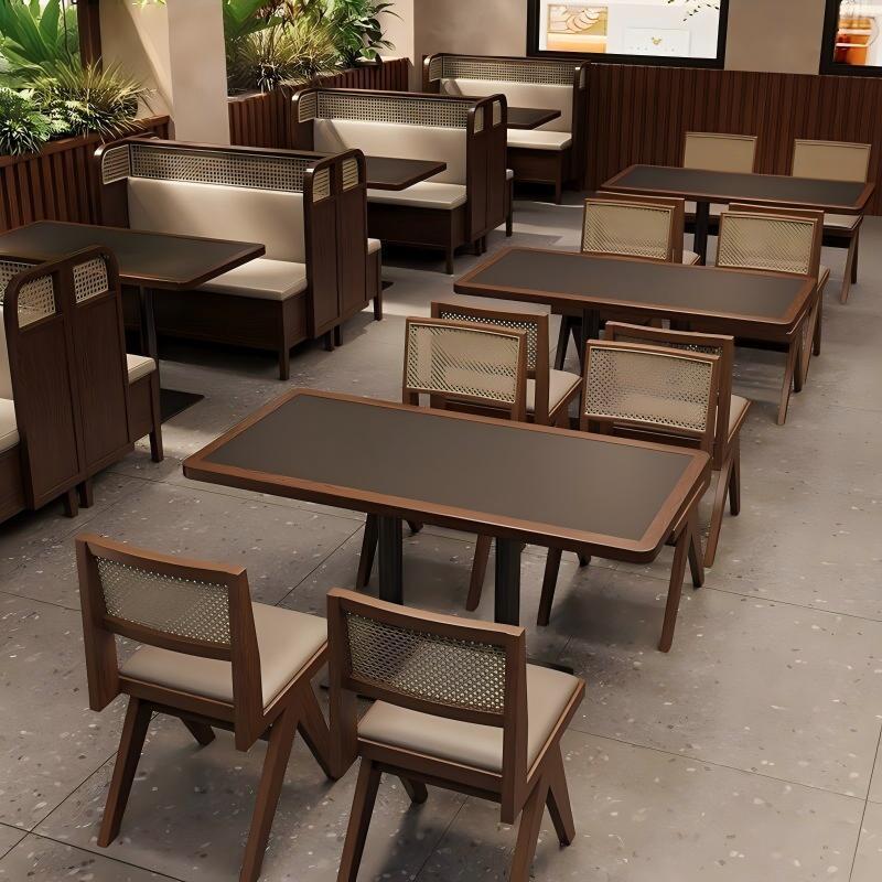 山野风餐厅实木餐桌桌椅火烧石卡座火锅烤肉饭店商用湘菜馆中餐馆