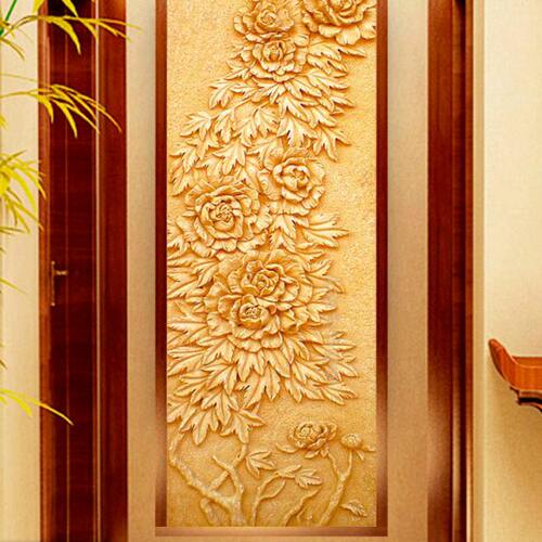 砂岩牡丹图浮雕背景墙壁画玄关过道园林户外别墅外墙装饰浮雕