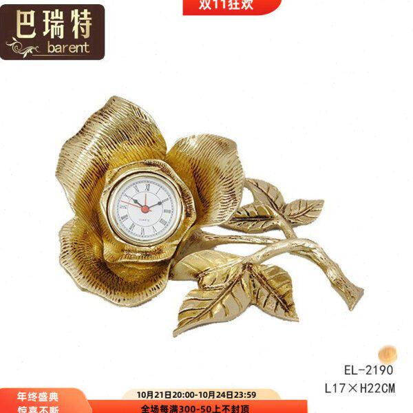 原装进口法式台钟复古全铜台面玫瑰花台钟金色玫瑰花送礼妆台摆件