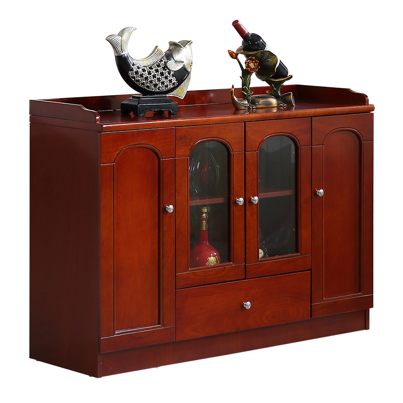 茶水柜实木皮双门储物矮柜餐边中式酒柜办公柜子橱柜四门简约家具