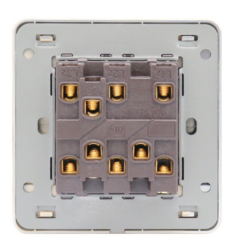 86型墙壁开关插座金色拉丝大板开关三开双控开关家用三位双联面板