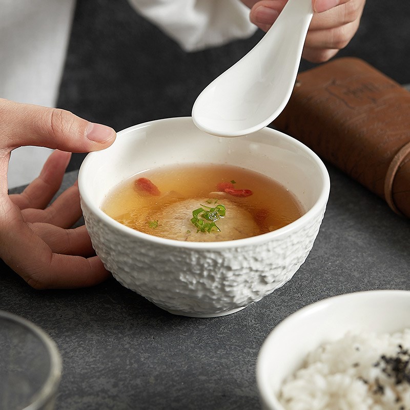 岩石纹创意米饭碗家用陶瓷碗勺子单个4.5寸吃饭小碗2025新款餐具